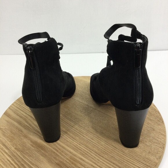 Torrid Womens Open Toe Strappy Cage Stacked Block Heels Back Zip Shoes Black 10W - Picture 4 of 13